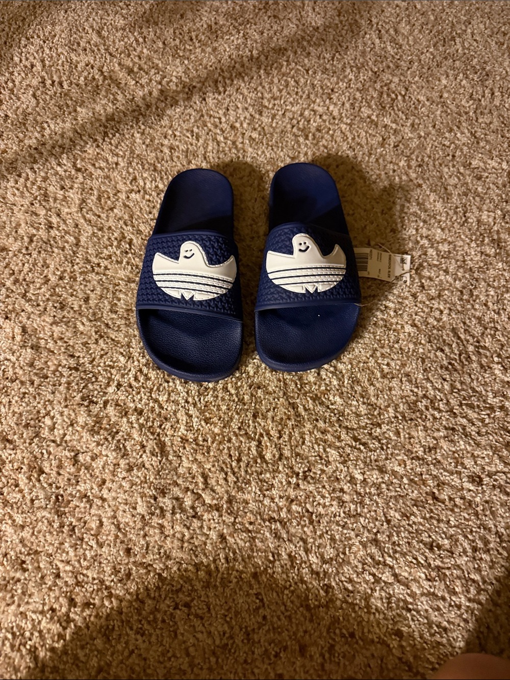 adidas Kids Navy Slide Sandals with White Ghost Logo
